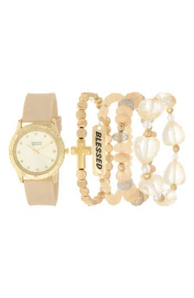 American Exchange Silicone Strap Watch & Assorted Bracelets Set, 38mm In Sand