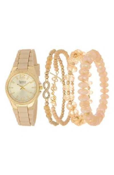 American Exchange Silicone Strap Watch & Assorted Bracelets Set, 38mm In Sand