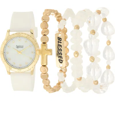 American Exchange Silicone Strap Watch & Assorted Bracelets Set, 38mm In White