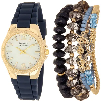 American Exchange Silicone Strap Watch & Bracelets Set, 38mm In Blue