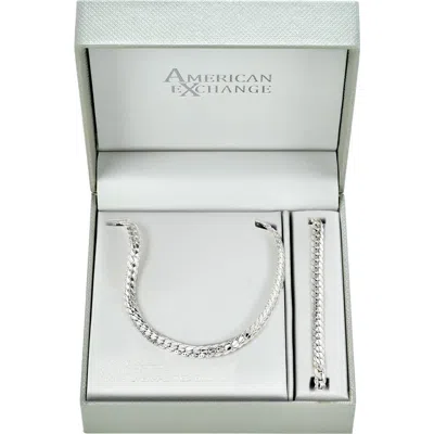 American Exchange Silver Plated Bombay Curb Chain Necklace & Bracelet Set In Metallic