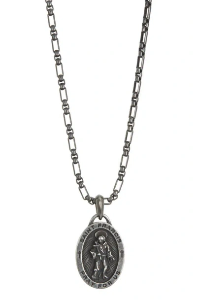 American Exchange St. Francis Oval Medallion Pendant Necklace In Gun Metal