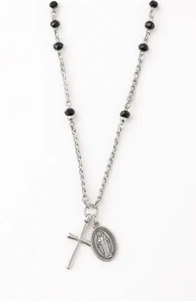 American Exchange Stainless Steel Cross & Saint Pendant Necklace In Metallic