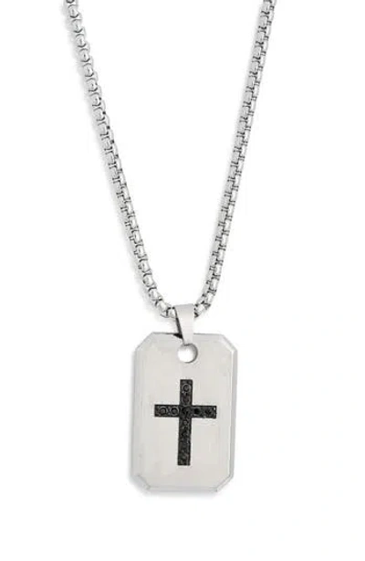 American Exchange Stainless Steel Cross Dog Tag Pendant Necklace In Silver