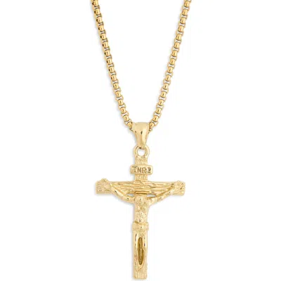 American Exchange Stainless Steel Crucifix Pendant Necklace In Gold
