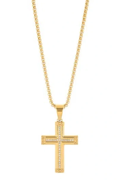 American Exchange Stainless Steel Crystal Cross Pendant Necklace In Gold