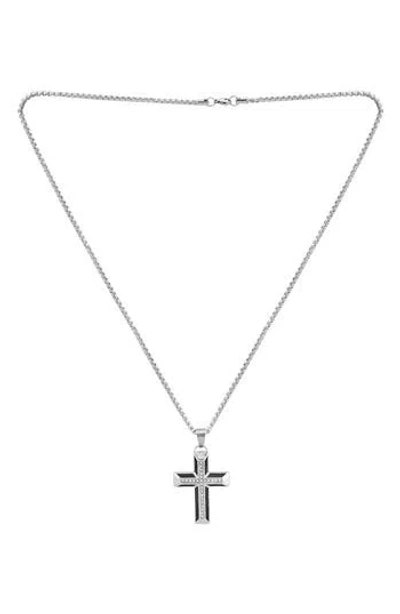 American Exchange Stainless Steel Diamond Cross Necklace In Metallic