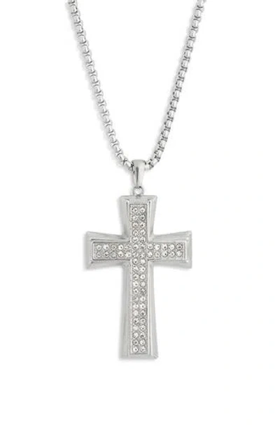 American Exchange Stainless Steel Pavé Crystal Cross Pendant Necklace In Silver