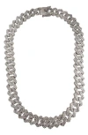 American Exchange Stainless Steel Pavé Crystal Cuban Chain Necklace In Silver