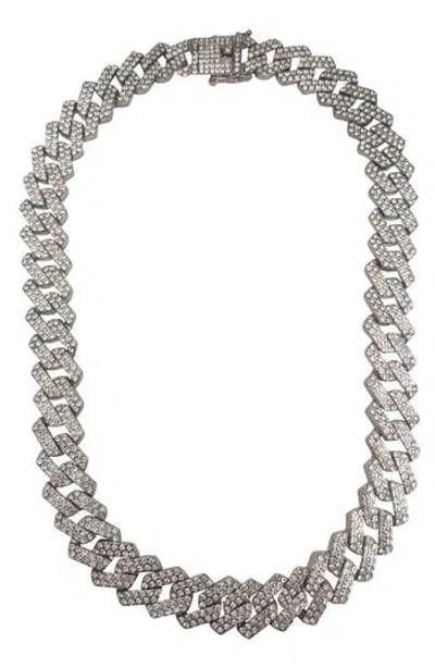American Exchange Stainless Steel Pavé Crystal Cuban Chain Necklace In Silver