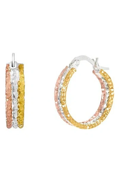 American Exchange Tri-tone Hammered Hoop Earrings In Gold