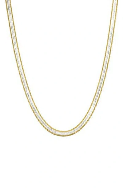 American Exchange Two-tone Herringbone Chain Necklace In Gold