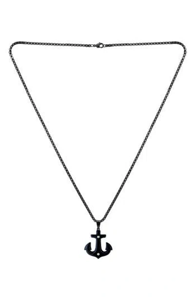 American Exchange Two-tone Stainless Steel Anchor Pendant Necklace In Gun/blue