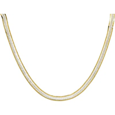 American Exchange Two-tone Herringbone Chain Bracelet In Gold/ Silver
