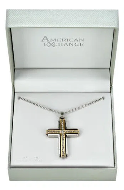 American Exchange Two-tone Pavé Crystal Cross Pendant Necklace In Gold