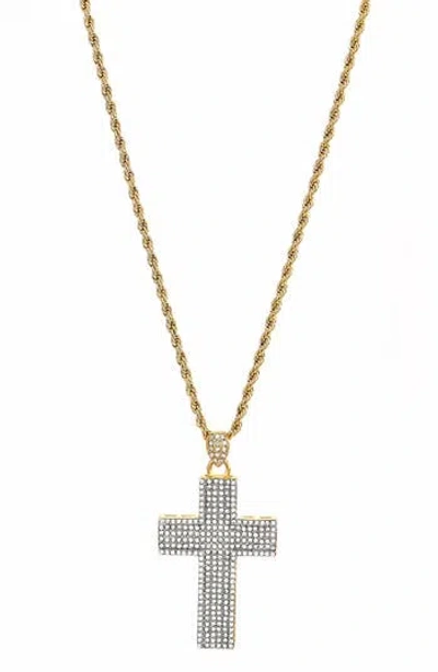 American Exchange Two-tone Stainless Steel Pavé Cubic Zirconia Cross Pendant Necklace In Gold