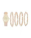 American Exchange Women's Beige Polyurethane Leather Strap Analog Watch 32mm With Stackable Bracelets Gift Set In Beige