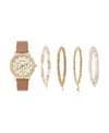 American Exchange Women's Beige Polyurethane Leather Strap Analog Watch 38mm With Stackable Bracelets Gift Set In Beige