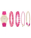 American Exchange Women's Fuchsia Silicone Strap Analog Watch 35mm With Stackable Bracelets Gift Set In Fuchsia