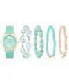 American Exchange Women's Matte Teal Silicone Strap Analog Watch 38mm With Stackable Bracelets Gift Set In Teal