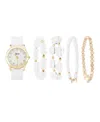 American Exchange Women's Matte White Silicone Strap Analog Watch 38mm With Stackable Bracelets Gift Set In White