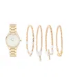 American Exchange Women's Shiny Gold Metal Alloy Analog Watch 33mm With Stackable Bracelets Gift Set In Shiny Gold