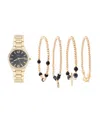 American Exchange Women's Shiny Gold Metal Alloy Analog Watch 33mm With Stackable Bracelets Gift Set In Shiny Gold,black Sunray