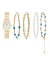 American Exchange Women's Shiny Gold Metal Alloy Band Analog Watch 26mm With Stackable Bracelets Gift Set In Gold