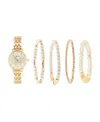 American Exchange Women's Shiny Gold Metal Alloy Band Analog Watch 31mm With Stackable Bracelets Gift Set In Gold
