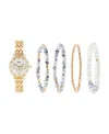 American Exchange Women's Shiny Gold Metal Alloy Band Analog Watch 31mm With Stackable Bracelets Gift Set In Gold,mop