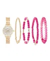 American Exchange Women's Shiny Gold Metal Alloy Band Analog Watch 31mm With Stackable Bracelets Gift Set In Gold,silver