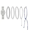 American Exchange Women's Shiny Silver Metal Alloy Band Analog Watch 26mm With Stackable Bracelets Gift Set In Silver