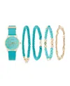 American Exchange Women's Turquoise Polyurethane Leather Strap Analog Watch 32mm With Stackable Bracelets Gift Set In Turquoise