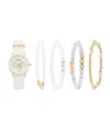 American Exchange Women's White Patent Polyurethane Leather Strap Analog Watch 32mm With Stackable Bracelets Gift Set In White