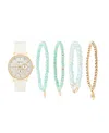 American Exchange Women's White Polyurethane Leather Strap Analog Watch 38mm With Stackable Bracelets Gift Set In White