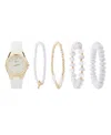 American Exchange Women's White Silicone Strap Analog Watch 35mm With Stackable Bracelets Gift Set In White