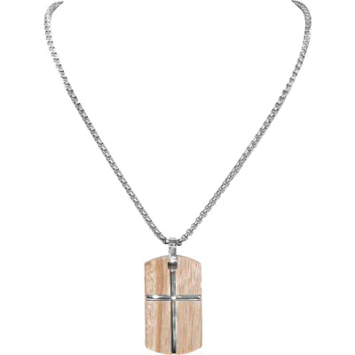 American Exchange Wood Metal Cross Pendant Necklace In Metallic