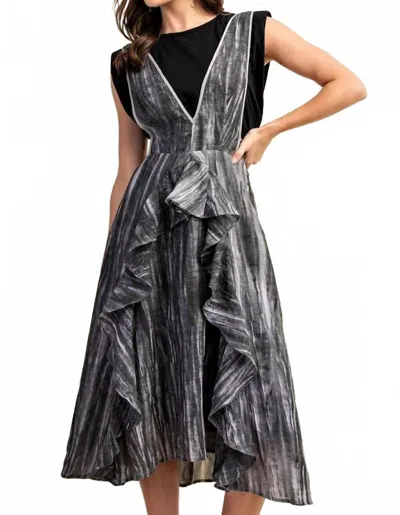 American Fit Daphne Ruffled Shibori Dyed Midi Skirt In Black