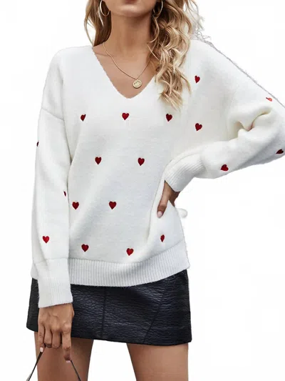 American Fit Heart V-neck Long Sleeve Sweater In White