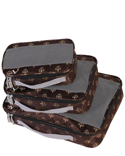 American Flyer Fleur De Lis 3pc Packing Cubes Set In Brown