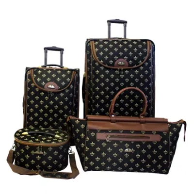 American Flyer Fleur-de-lis 4-pc. Expandable Upright Softside Luggage Set In Black