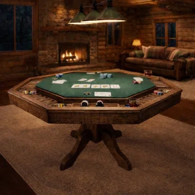American Furniture Classics 48" Poker Table With 8 Chip Trays And Cup Holders In Natural