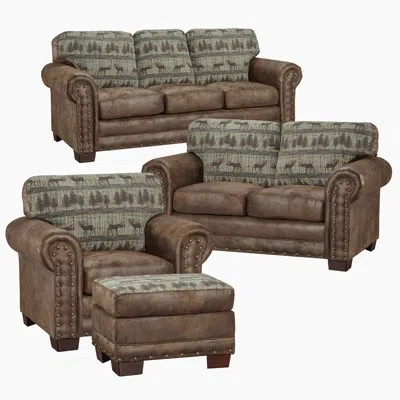 American Furniture Classics Deer Teal 4 Piece Living Room Set In Brown
