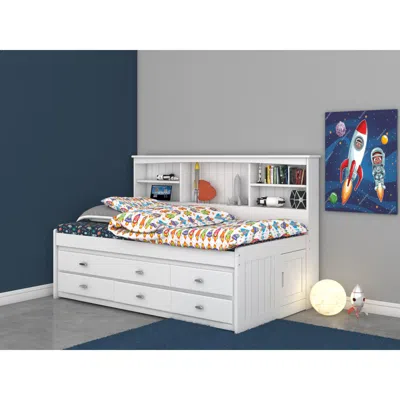 American Furniture Classics Os Home And Office Furniture Model 80222k6-22, Solid Pine Twin Bookcase Daybed With Six Drawers In C In White