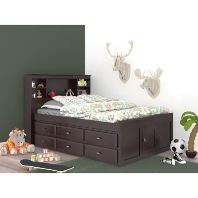 American Furniture Classics Os Home And Office Furniture Model 82921k12-22 Full Size Bookcase Bed With Twelve Drawers In Espress