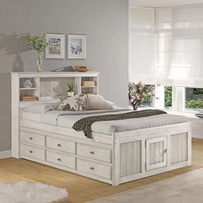 American Furniture Classics Os Home And Office Furniture Model 85221k6-22 Solid Pine Full Captains Bookcase Bed With 6 Drawers I In Neutral