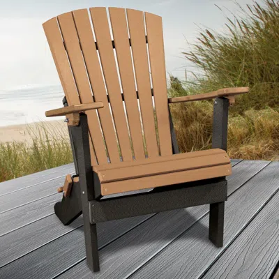 American Furniture Classics Os Home And Office Model 519cbk Fan Back Folding Adirondack Chair In Cedar With A Black Base, Made I In Brown