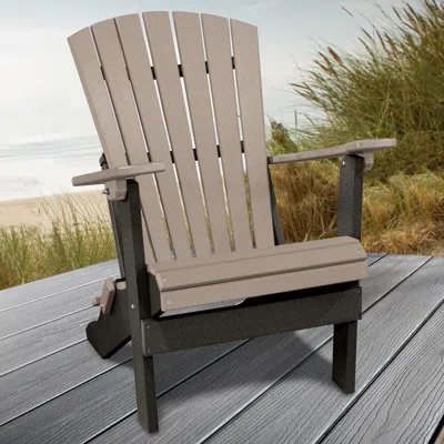 American Furniture Classics Os Home And Office Model 519wwbk Fan Back Folding Adirondack Chair In Weatherwood With A Black Base, In Brown