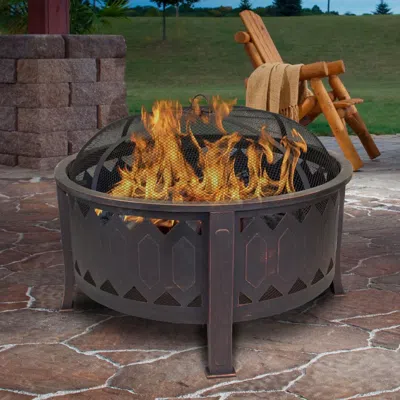 American Furniture Classics Outdoor Leisure Products 30 Inch Round Firepit With Oil Rubbed Bronze Finish