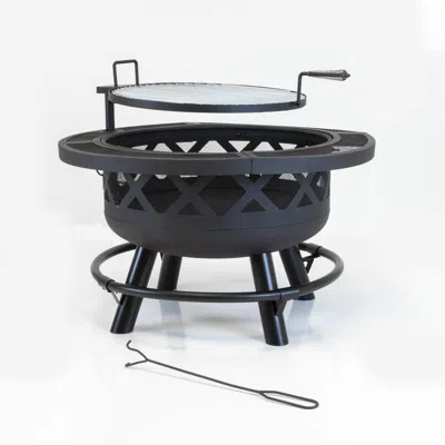 American Furniture Classics Outdoor Leisure Products Model 5511 32" Roundup Fire Pit With Adjustable 20 Inch Cooking Shelf In Black